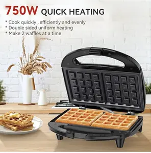 OSTBA Waffle Maker, 2 Slice Non-Stick Belgian Waffle Maker with Indicator Lights, PFOA Free, Fast Breakfast and Snacks, 750W
