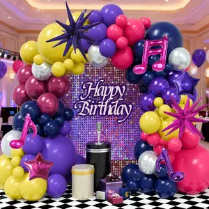 Yellow Pink and Purple Balloon Arch Kit 141Pcs Kpop Theme Balloon Garland Metallic Silver Colorful Balloons Star Music Note Balloons for Disco Bachelorette Party Huntrix Birthday Decorations