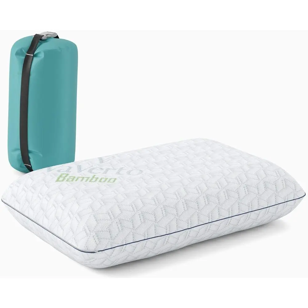 Lightweight Small Memory Foam Camping Bed Pillow - Compressible Medium Firm, Ventilated Cooling Gel-Infused, Hypoallergenic, Heat-Regulating Fibers, Breathable Removable & Washable Cover, Ideal for Backpacking