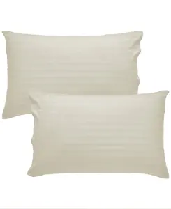 Luxury 500 Thread Count Damask Striped Pillowcase Set - 100% Cotton Sateen, Cool & Breathable