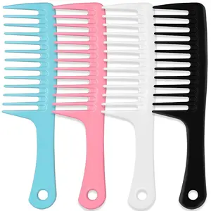 4PCS Wide Tooth Detangling Comb, Large Hair Styling Comb for Curly, Wet, Long Hair (Multi-colored, Polypropylene, Handgrip)