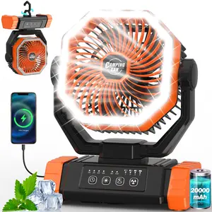 20000mAh Camping Fan with LED Light, Auto-Oscillating, Remote Control & Hook – Rechargeable Battery Operated Tent Fan, 4 Speeds Timer USB Fan for Camping, Jobsite, Hurricane, Fishing