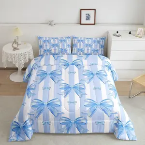 Feelyou Bowknot Design Blanket Comforter Set - Digital Printed, Breathable Microfiber Princess Theme Bedding, Multi-Size, Pillow-Included Hawaii Girly Bedroom Decor
