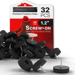 Screw On Rubber  - 32 count 1.2" -  Non Slip Furniture Pads - Anti Skid Pads for Furniture  - Chair  Protectors - Furniture Grippers for  Surfaces - Protect Any Floors!