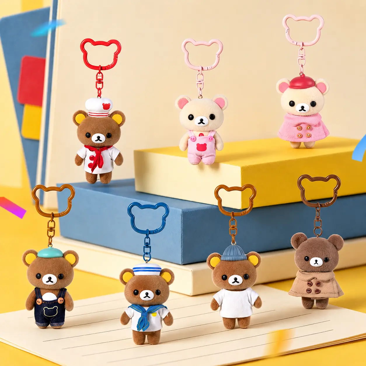 Rilakkuma Doll Party Flocked Blind Box Charms 6 Regular Styles Plus 1 Hidden Figure Cute Costume Bear Keychain Lovely Surprise Collectible Gift For Rilakkuma Collectors And Girls