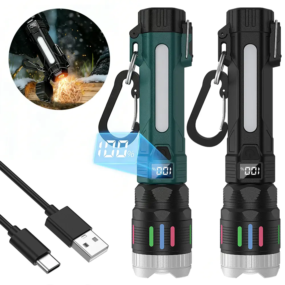 2400 Lumen Flashlight with Ignition Function, 2-in-1 Flashlight, Digital Display, Rechargeable, Zoomable, Waterproof, Adjustable Brightness for Outdoor Camping Emergency DealsForYouDays