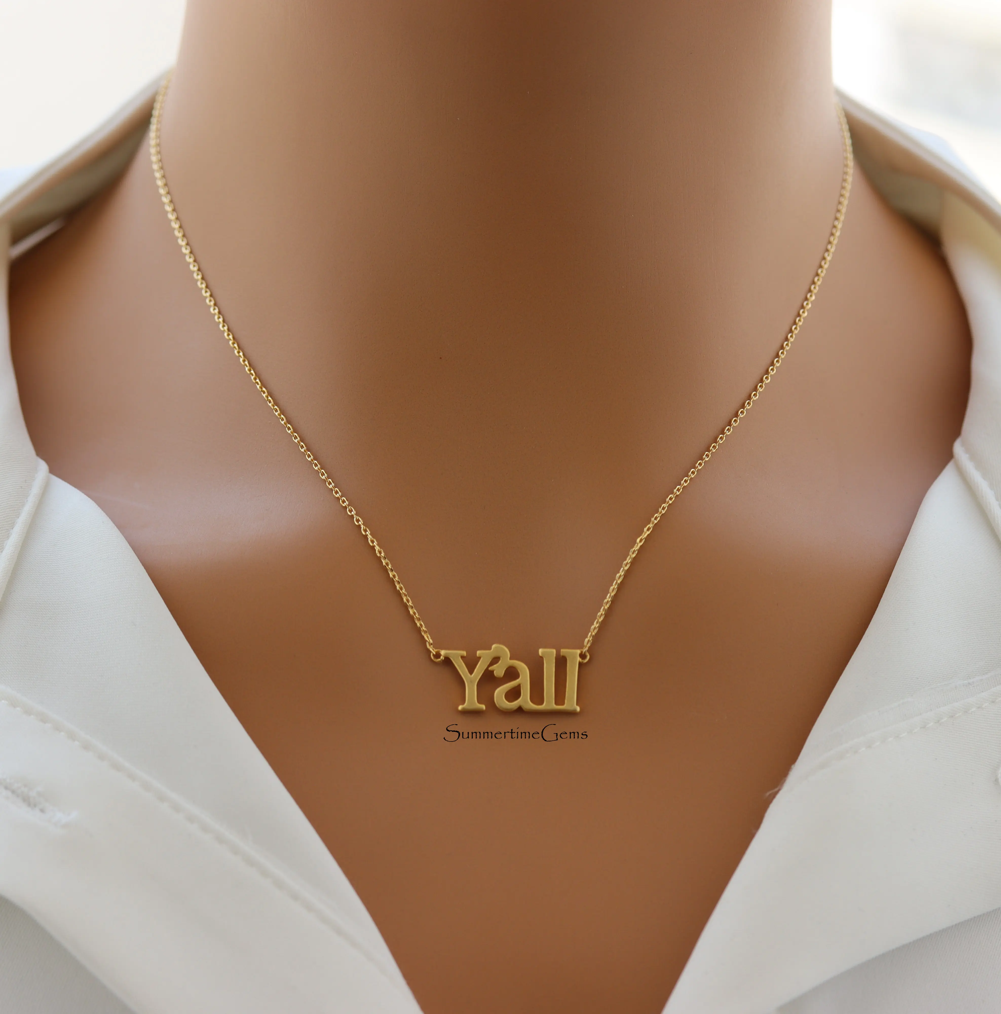 18K Gold Plated Handwritten "Y'all" Pendant Necklace – Southern Charm Jewelry for Everyday Country Style