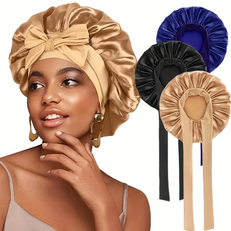 3-Piece Polka Dot Polyester Hair Bonnet Set, Soft Elastic Sleep Cap, Breathable for Nighttime Haircare, Elastic Hair Bonnet, Soft Heatless Sleep Hair Cap