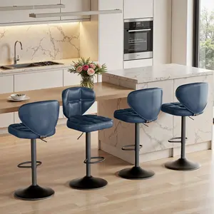 Set of 2 Blue Adjustable Swivel Bar Stools – Modern PU Leather Counter Height Chairs with Hydraulic Lift, Ergonomic Back & Footrest, Stylish Barstools for Kitchen Island & Home Bar