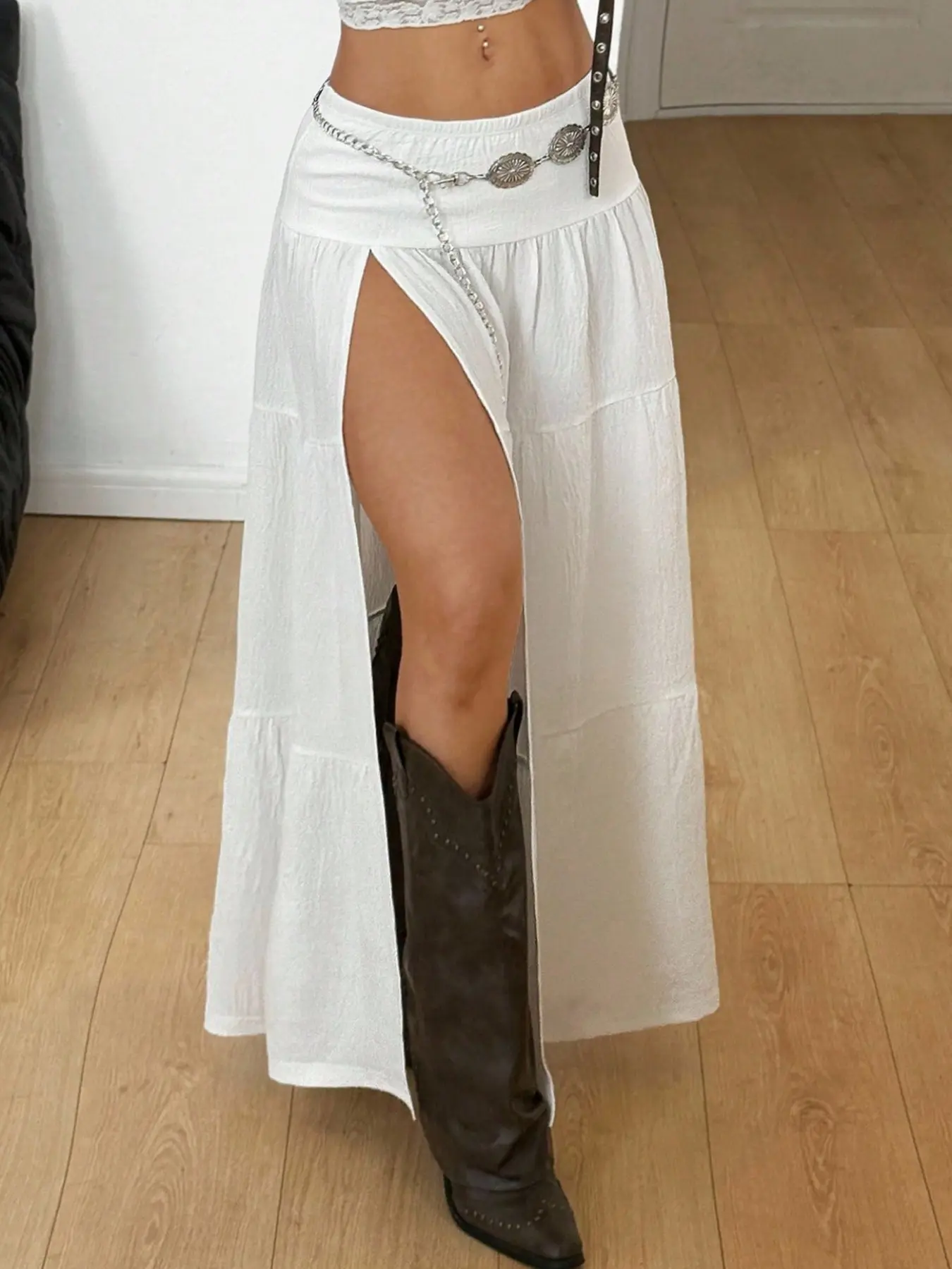 Women's Lace Split Skirt for Concerts, Hip Hop Parties, Music Festivals, Renaissance Fairs, Vacation, Western Style, Bohemian, Casual, Y2K Texture Long Dress Boho Casual Skirt