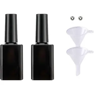 2 Sets Empty Nail Polish Bottles with Brush and Funnel Mixing Ball Gel Bottle Container Frascos de Esmalte Refillable Opaque Glass Jar for Liquid DIY Polish Storage (Black)