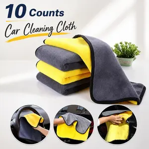 10 Counts Super Thick Double-Sided Car Cleaning Micro Fiber Towel, for Car Body Seat Dashboard Glass Interior Care, Multifunctional Auto Wash Cloth, High Water Absorption Lint-Free Soft Drying Polishing Towel