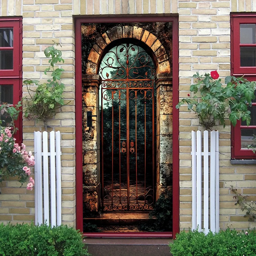 2pcs   Vintage European Iron Art Carved Archway Wall Sticker Stereo Simulation Decorative Sticker Self Adhesive Wallpaper for Living Room Entrance Background Wall Removable Waterproof Art Mural Decal f