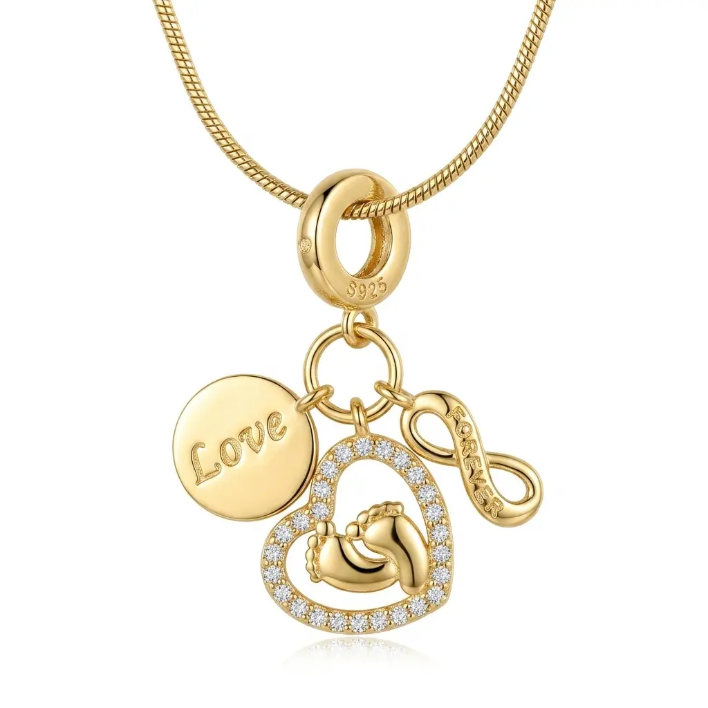 Women's Heart Motif Baby Feet Charm Necklace - Waterproof Chain, Adjustable Length Stainless Steel Snake Chain, Mother-Child Theme Birthday Gift Ideas Jewelry