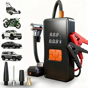 Car Jump Starter with Air Pump and LED Light, Tire Inflator Compressor, Preset Pressure & Auto-Shutoff, USB Power Bank, Emergency Flashlight, LCD Display – Portable Battery Starter for Gasoline & 10.0L Diesel Vehicles