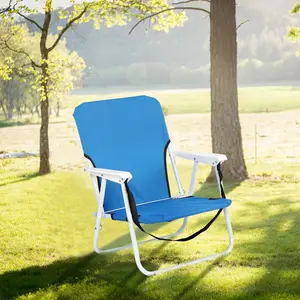 NEWZOME Oxford Cloth Iron Outdoor Beach Chair, Durable Foldable Portable Lounge Chair with Comfortable Seat and Backrest, Lightweight Design for Beach, Camping, Patio, Pool, Picnic, and Outdoor Relaxation, Blue