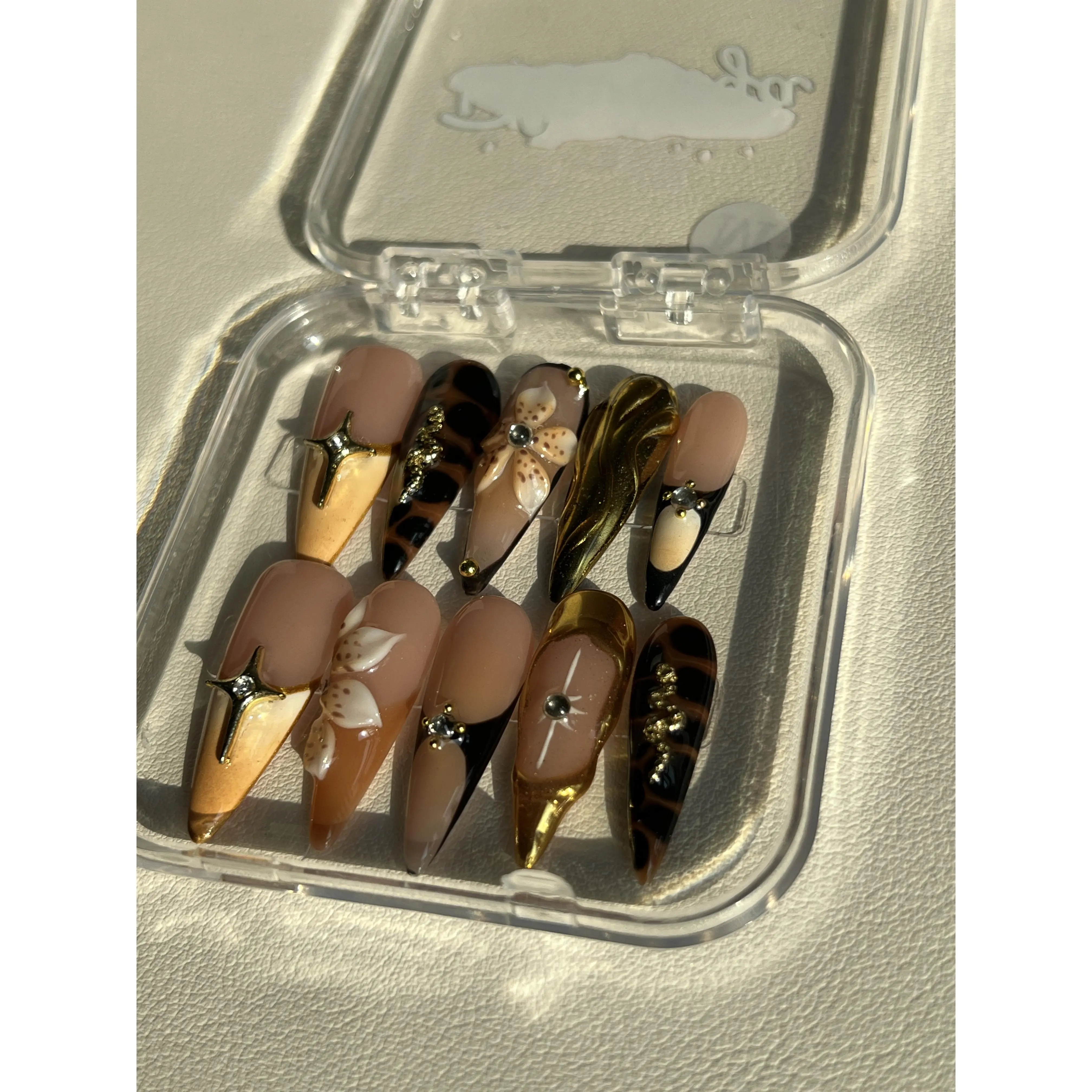 BHI Handmade Oval Press-On Nails - Reusable 3D Acrylic, Gel-Based, Salon-Quality Design, Long-Lasting Natural Finish, Perfect for Effortless At-Home Manicure & At-Home Use, Handmade Press On Nails, Easy Nail Art