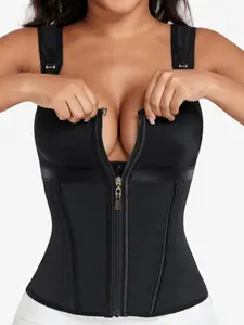 SY Fajas Sports Zipper & Hook Closure Camisole Shapewear Waist Trainer Corset, High Waist Shaping, High Compression Corset Shapewear Tops With Bra, Colombian Body Shaper Vest, Gym Accessories, Postpartum Cincher, For Daily Wear Or Sports
