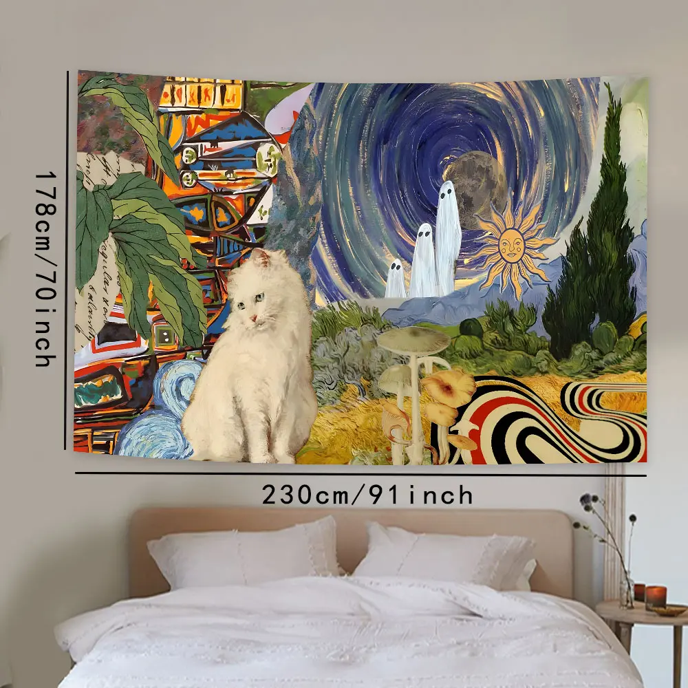 Abstract Fabric Collage Wall Tapestry - Patchwork Art Hanging for Bedroom & Dorm, Large Textured Multicolor Cloth Wall Decor, Lightweight Hippie Tapestry for Festival Blanket - Machine Washable, Boho Floral Design