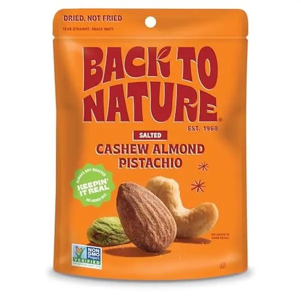Back to Nature Premium Nut Mix - Cashew, Almond & Pistachio Blend, Dry Roasted with Sea Salt, Non-GMO High Protein Snacks, 9 Ounce