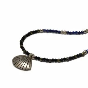Seashell Silver Necklace with Lapis Lazuli and Black Tourmaline