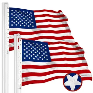 G128 2 Pack: American USA Flag | 30x50 Ft | StormFlyer Series Embroidered 220GSM Spun Polyester | Country Flag, Embroidered Stars, Sewn Stripes, Indoor/Outdoor, Brass Grommets, Heavy Duty, All Weather