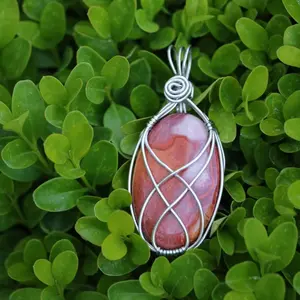 Silver Wire Wrapped Polychrome Jasper Crystal Pendant