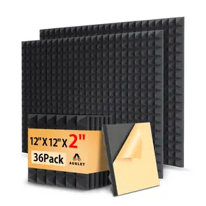 AUSLET Acoustic Panels - 36 Pack 12x12x2 Inches Black Pyramid Acoustic Foam, Fire-Proofed Soundproof Wall Panels, 25kg/CBM Sound Proof Foam Panels ， Sound Panels for Recording Studio and Music Room