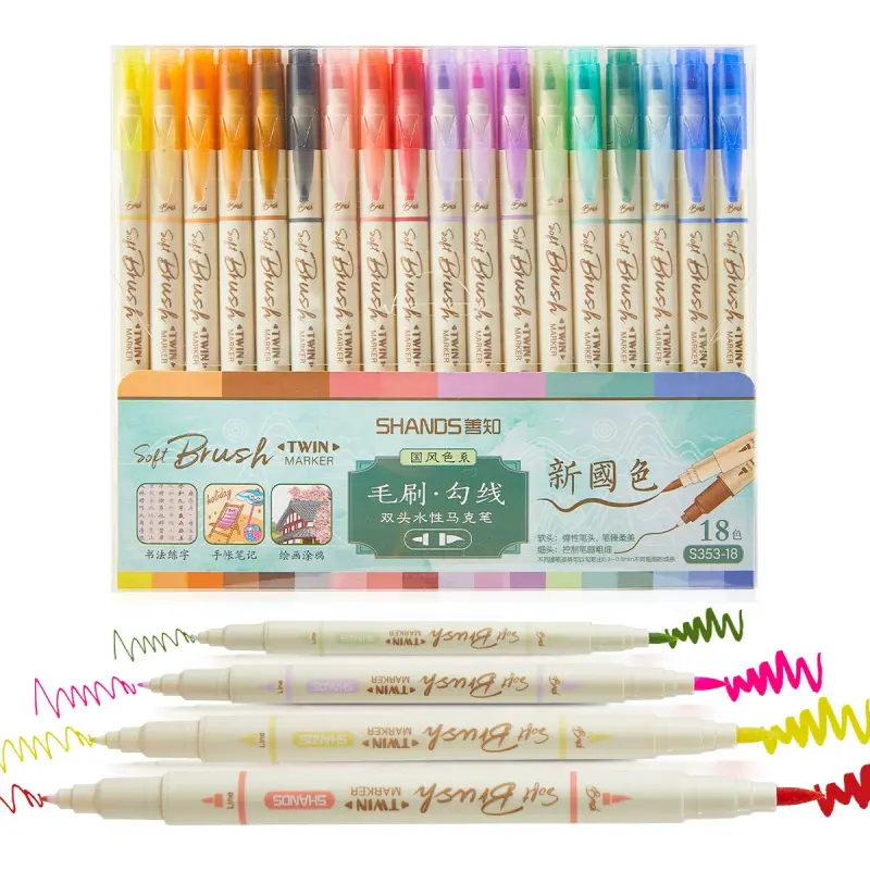 Arts Sign Brush Pen,Dual Tip Soft Brush & Fine TipMarker Felt Tip Water Based Ink Color Pens 18 Assorted Pastel Colors Great for Lettering, Journaling, Calligraphy Art Markers Set