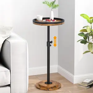 Small Side Table, Drink Table, Height Adjustable Round End Table, Pedestal Side Table for Small Spaces in Living Room, Bedroom, Brown