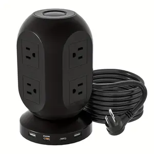 Level 4 Upgraded New Product Flat Plug 16 AC Outlets Power Strip Tower WithUSB/ USB C Port, Surge Protector Power Tower With 5 USB Charging Ports, Extension Cord Desktop Power Strip Color: Lantern Black