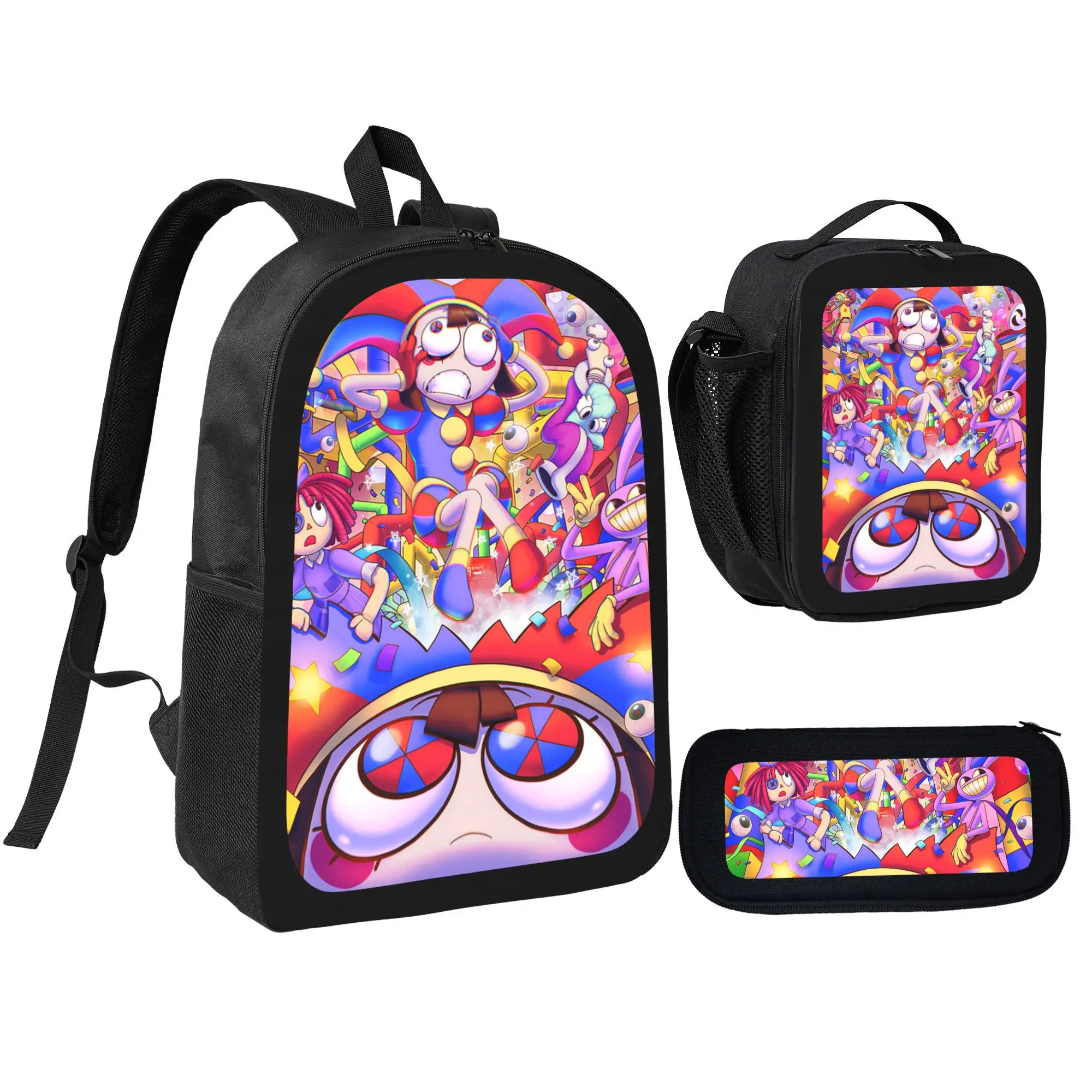 The Amazing Digital Circus 3-in-1 Backpack Lunch Bag Pencil Case Set - Whimsical Circus-Inspired School Supplies for Kids, Featuring Popular TADC Characters, Durable Back-to-School Essentials