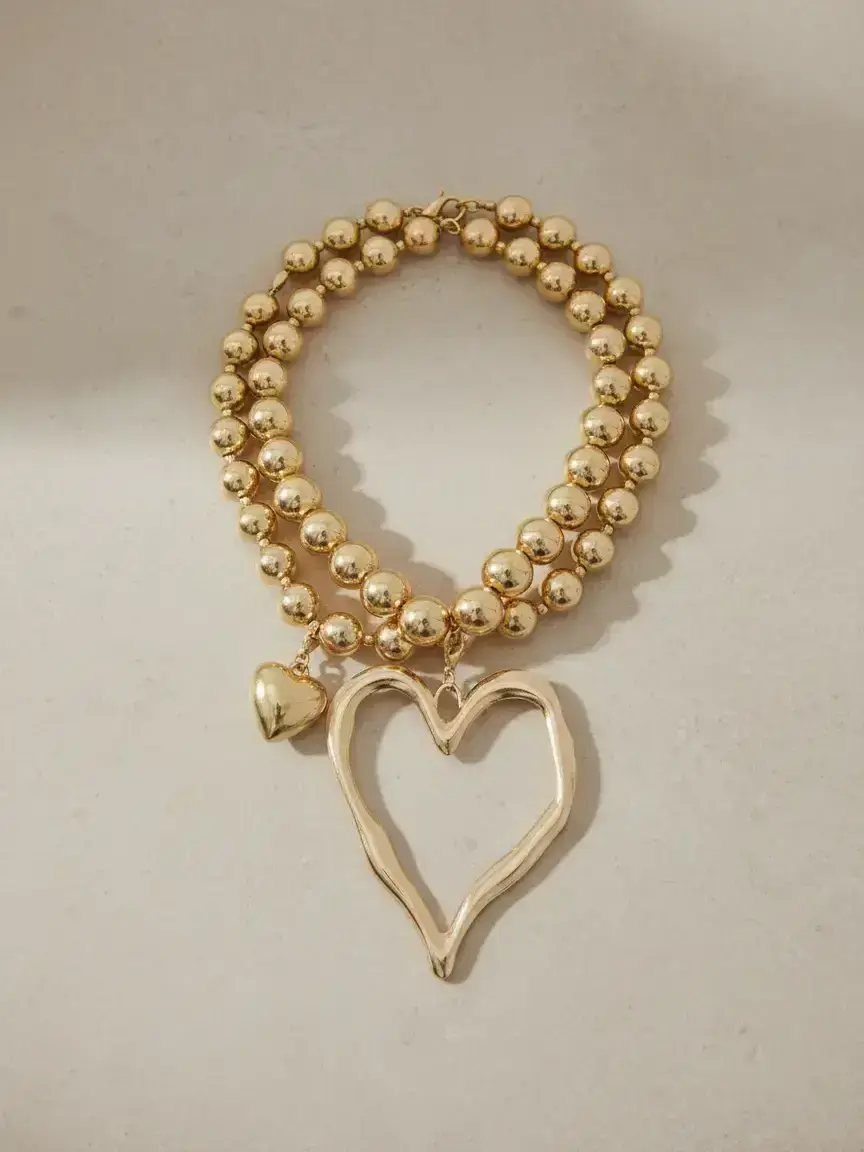 Boho Hollow Out Heart Charm Decor Adjustable Beaded Design Pendant Necklaces, Boho Style Jewelry, Fashion Jewelry for Party, Daily Clothing Decor, Trendy Charms Necklace, Hearts Pendant Necklace