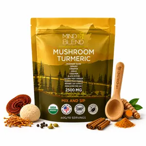 Mind Blend USDA Organic Instant Caffeine-Free Mushroom Beverage Tea, 10 Servings, Lion's Mane, Cordyceps, Turmeric, Adaptogens, Gluten-Free, Vegan, Made in USA, Supports Natural Energy, Gut Health, Mental Focus