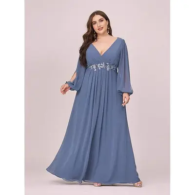 evening dresses size 24 26 Alex Evenings Plus Victoria Empire Waist Gown Navy / 24W