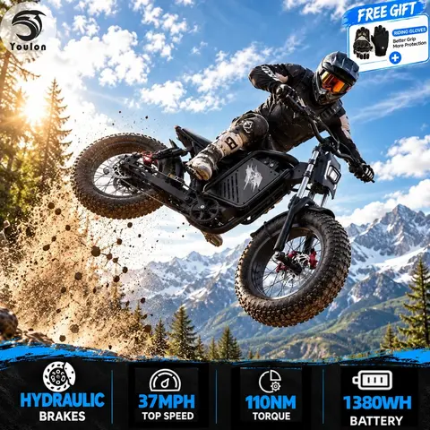 【Z10】YOULON 2000W Electric Bike for Adults, 60V 23Ah Battery, Dual Hydraulic Disc Brakes, 20” Fat Tire All-Terrain Off-Road E Motorcycle, Full Suspension, 36MPH Long Range E Dirt Bike tiktokshopspringglowup