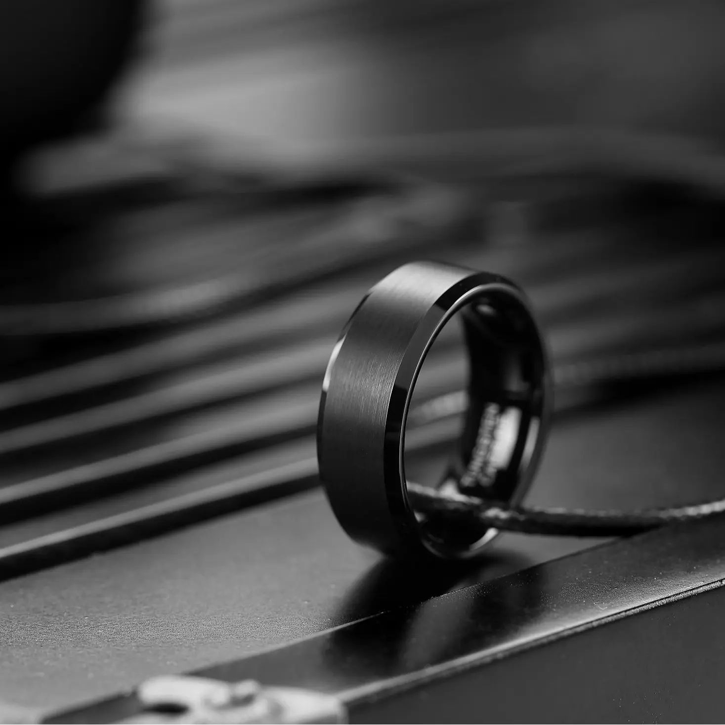 LerchPhi Tungsten Rings for Men, 8MM Black Mens Wedding Band, Wedding Rings, Beveled Edge Promise Rings for Him, Personalized Valentine's Day Gift for Boyfriend