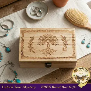 Handmade Jewelry Box, Wooden Decorative Trinket Storage Box for Women, Vintage Home Decor Memory Boxes for Keepsakes, Tree of Life Gift Boxes with Hinged Lid