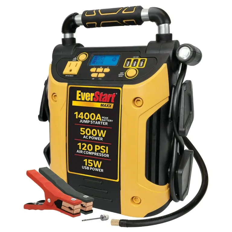 EverStart Maxx J5CPDE 1400 Peak Amps Jump Starter Power Station with 500W Inverter 120 PSI Compressor & Pivoting LED Light for Vehicles