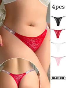 Women's Lace Underwear Set, Comfortable & Breathable Design, Perfect for Everyday Wear, Pack of 4 Pieces