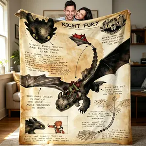 Night Fury Toothless Pattern Soft Warm Lightweight Flannel Throw - Beds Couches Use, Bed Cover, Napping Option for Movie Fans, Office Sofa Nap Accessory, Ideal Birthday Gift, Soft Warm Blanket, Napping Throw Blanket