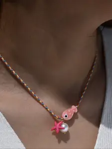 Women's Summer Beach Vacation Necklace, Cute Ceramic Fish Starfish Pendant, Adjustable Colorful Braided Cord, Daily Accessory Gift