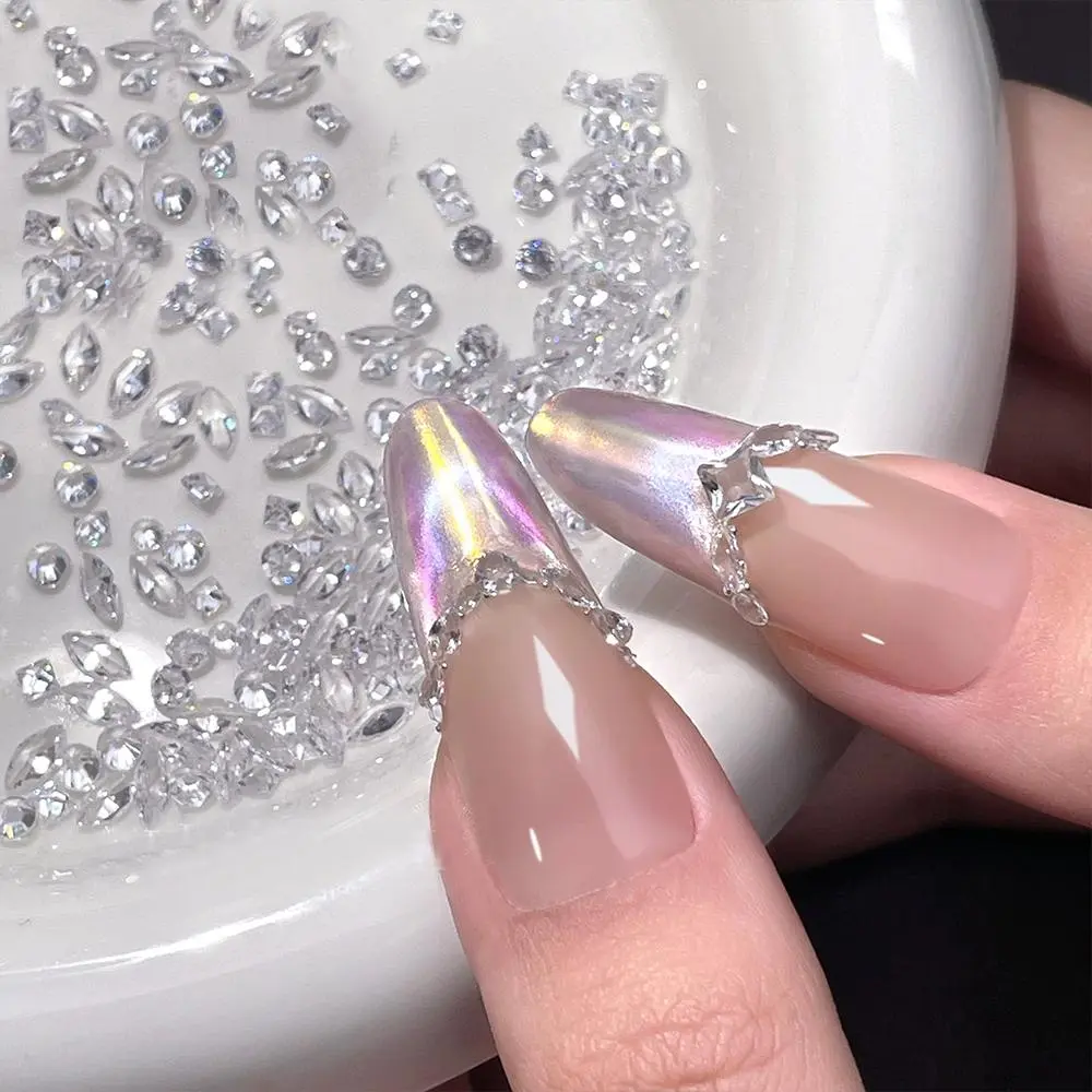 100pcs 3D Mini Zircon Nail Art Rhinestones Shiny Clear Crystal Flatback Nail Diamond Dazzling Mixed Shape Nail Gemstone DIY Deco