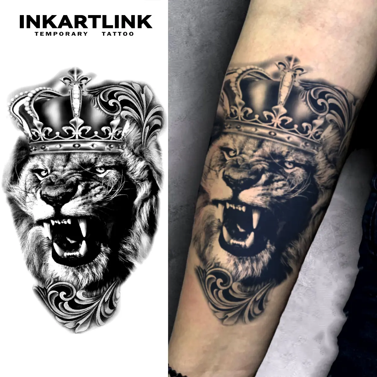 INKARTLINK Tattoo Tech Lion King 1 Art, 2 Sheets Semi-Permanent Temporary Tattoos, Waterproof, Realistic Look, No Adhesive, No Reflection, Lasts 1-2 Weeks, Adult-Designed, For Men & Women, Ideal for Swimming, Parties, Tattoo Art