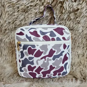 Purple grey camo printed lunch bags kids boys school everyday use bag