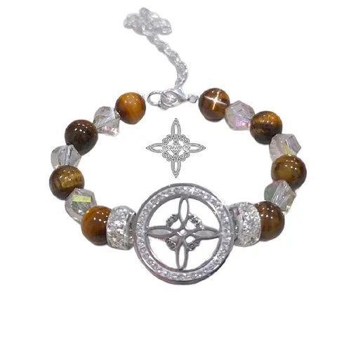 Witch Knot Crystals Bracelet with Wiccan Chain - Unique Design Featuring Tiger Eye Beads and Star Charm