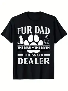 Funny Fur Dad The for Man The Myth The Snack Dealer T-Shirt - Pet Dad Gift with Paw Prints & Dog Cat Lover Design - Regular Fit Short Sleeve Tee for Father's Day Birthday