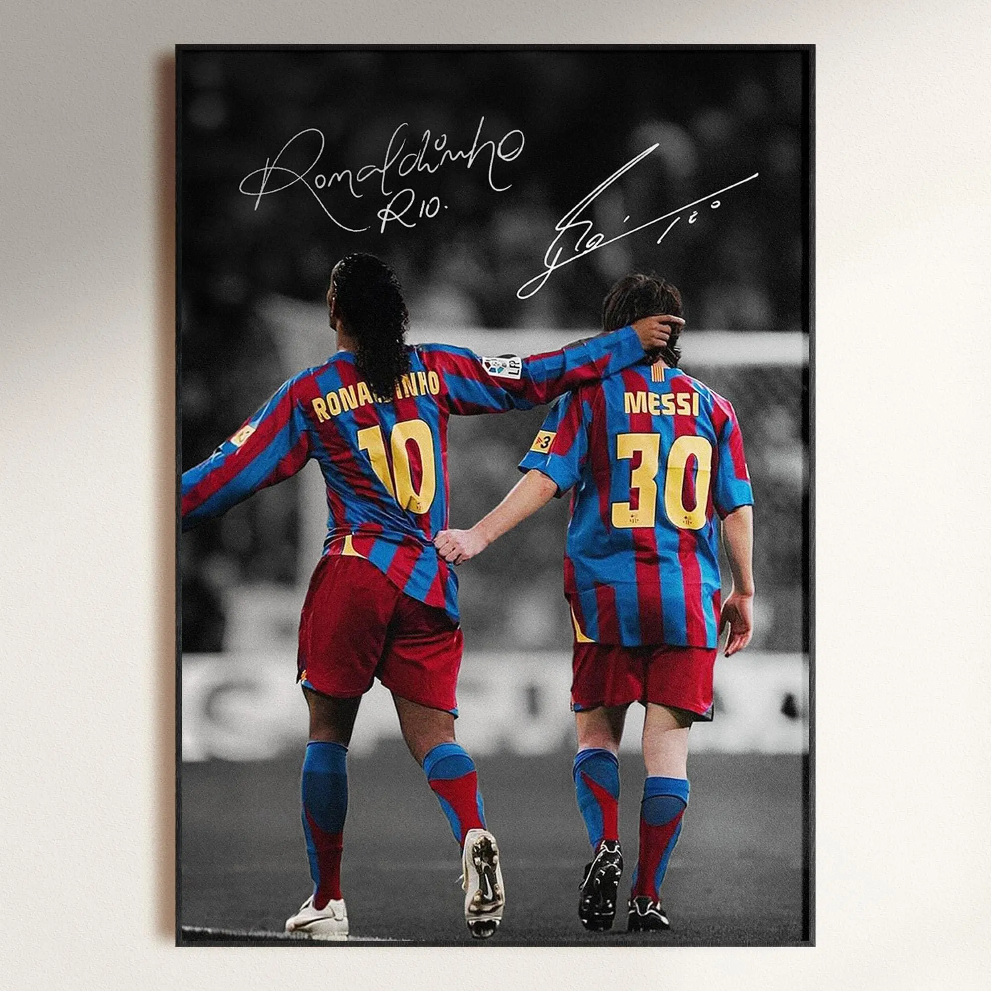 Ronaldinho & Lionel Messi Poster, Signed Football Poster, Football Legends Poster( Unframed - Print Only )