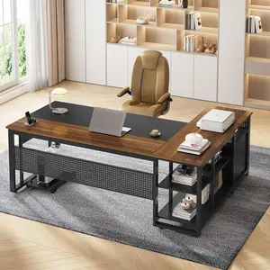 71" Reversible L-Shaped Executive Desk with Power Outlet & File Drawers, Large Computer Gaming Desk with Pegboard & CPU Stand, Modern Home Office Workstation (Walnut)