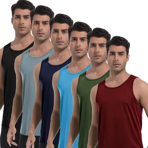 Men's 6-Pack Athletic Mesh Solid Yoga Sports Vests - Quick Dry, Skinfit, Thin, Lightweight, Breathable, Fitted Cut, Tag-Free Neck, 2-Way Vent Activewear for Gym, Running Workouts